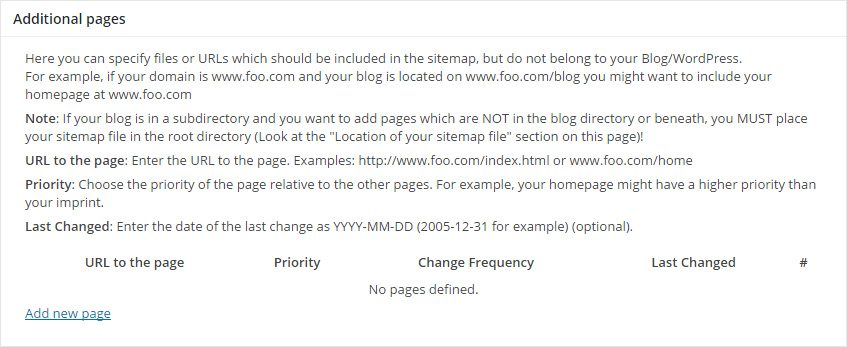 Google XML Sitemaps Additional pages