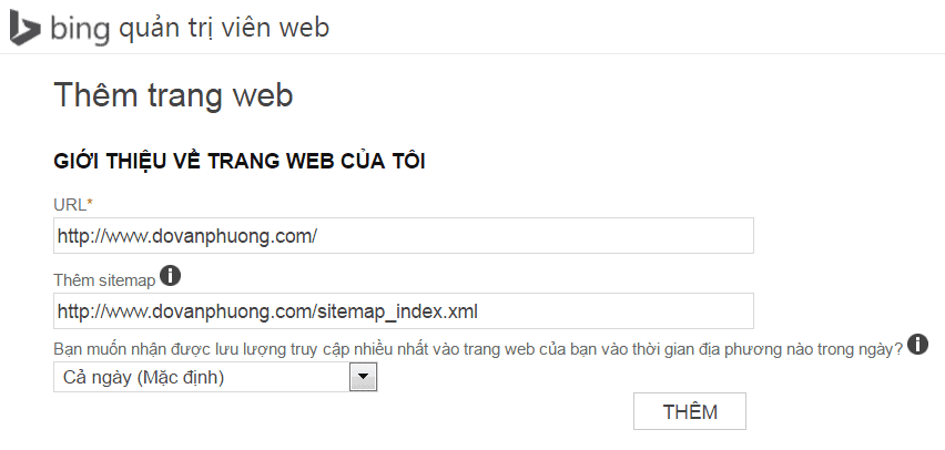 Đăng ký sitemap vào Bing