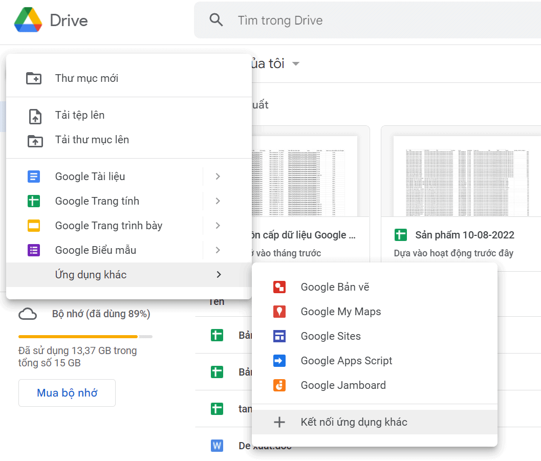 Kết nối ứng dụng trong Google Drive